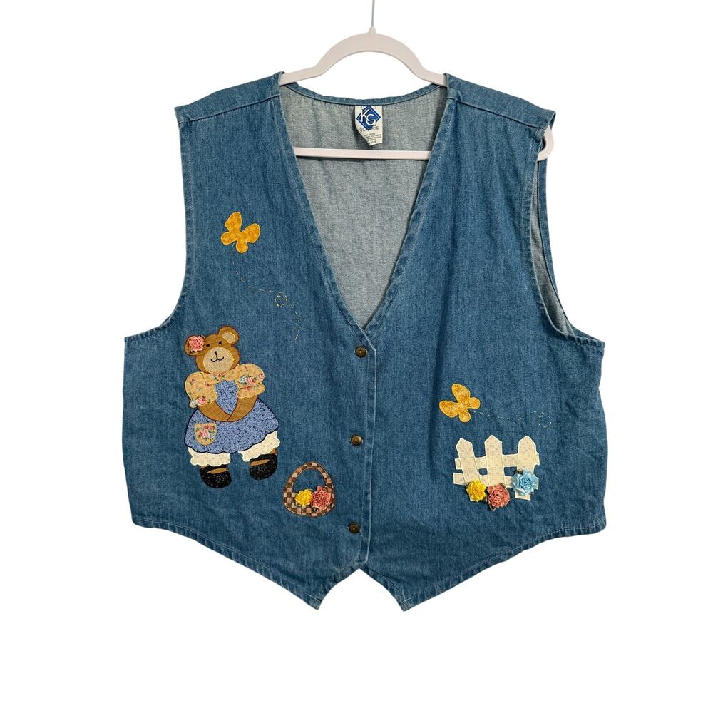 Kevin G Sportswear Vtg Women’s Plus‎ Size Denim Vest Grannycore Handmade Art